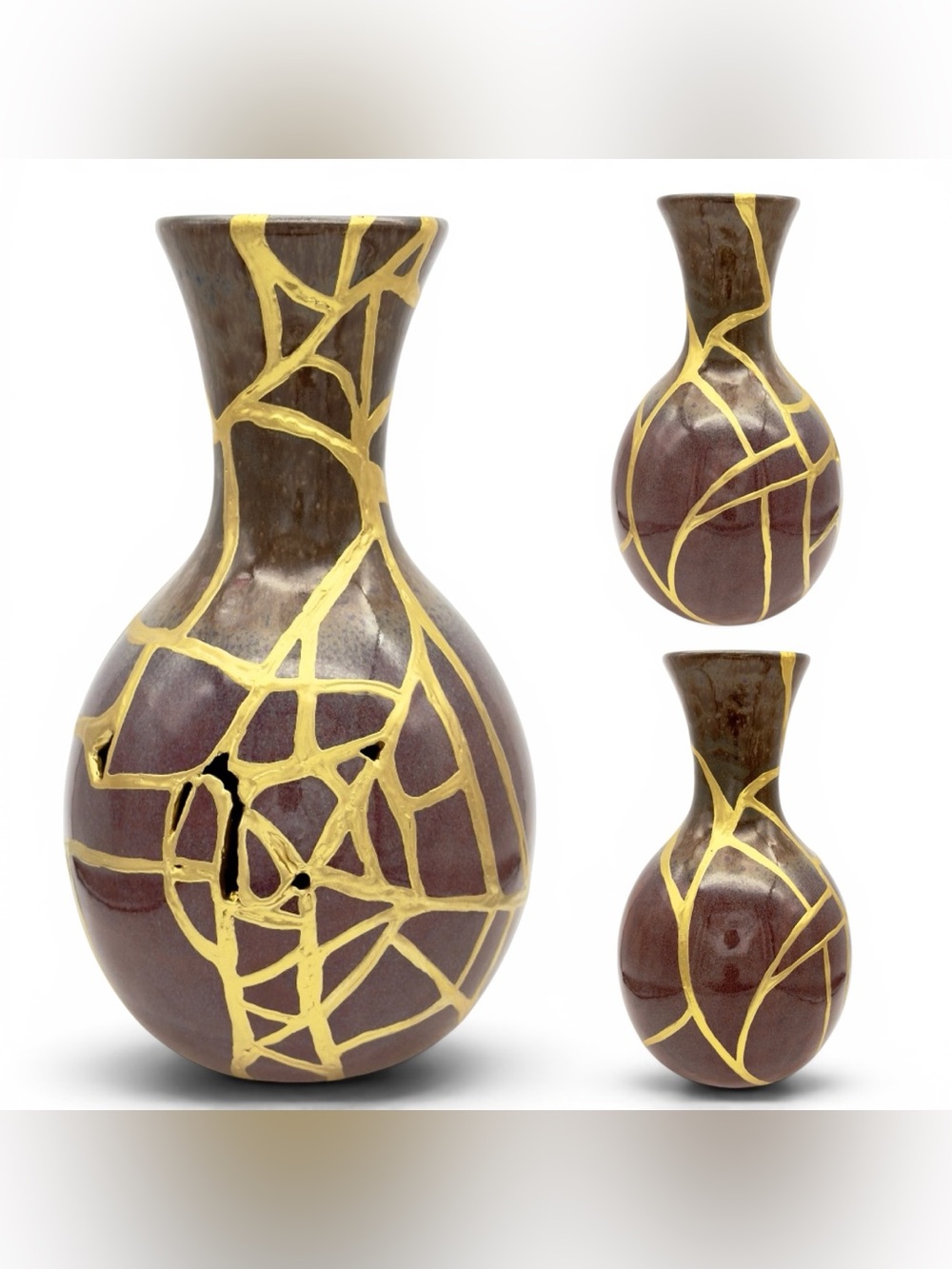 Kintsugi Vase Purple Haze Pottery Gold Crack Art Growth Wedding Anniversary Gift